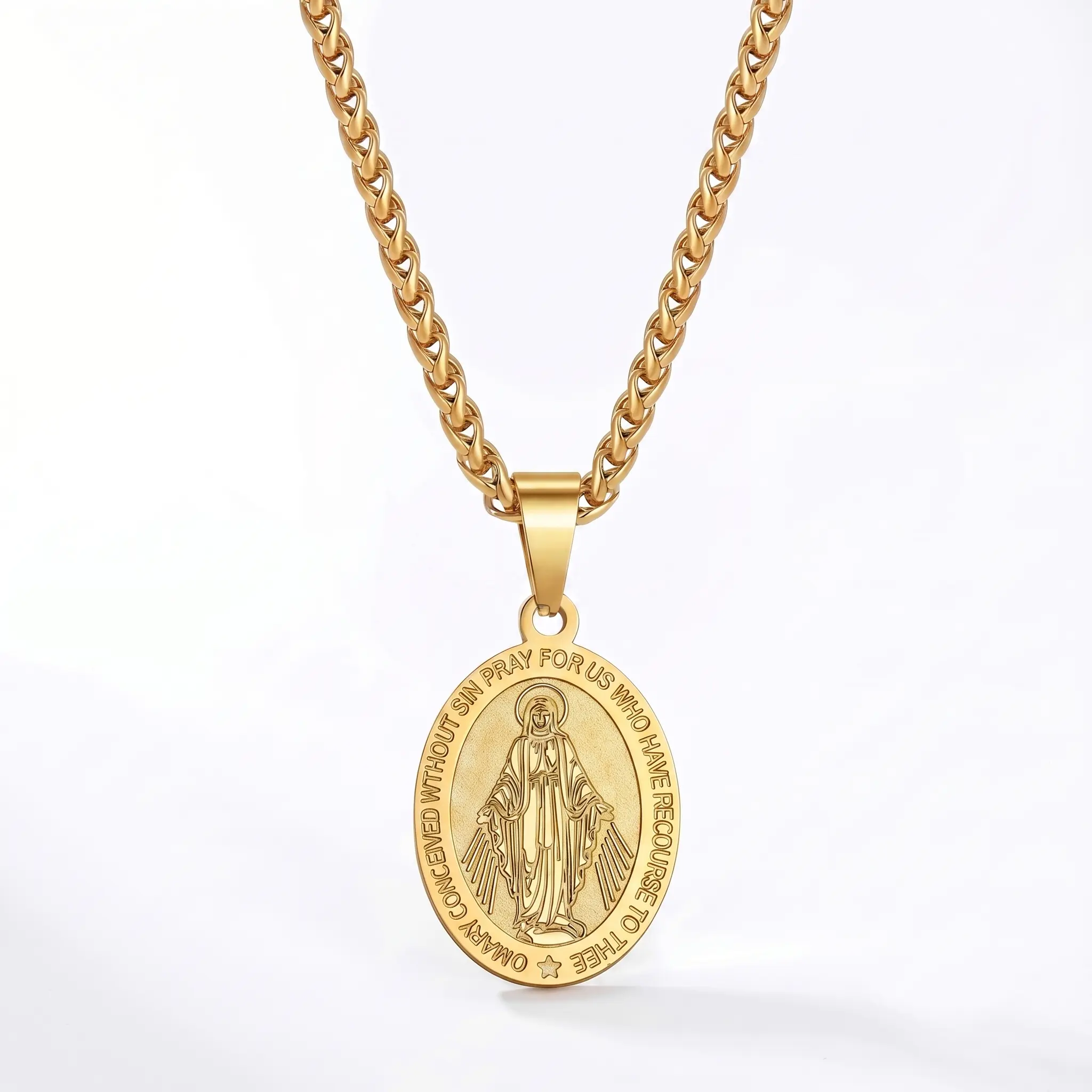 Unisex Long Vintage Plated Metal Jesus Medallion Cross Pendant Necklace - Metal Coating, Double-Sided Star Hand Design, 20in Snake Chain, Splash-Proof Hip-Hop Style, Gold/Silver/Black Options for Daily Wear & Outdoor Activities