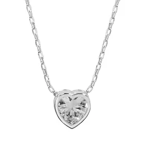Beautiful Cubic Zirconia Heart Pendant 16 In. Silver Necklace