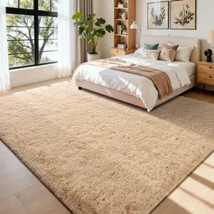 XEXSIN Super Soft Shaggy Rug Fluffy Bedroom Carpets Camel Modern Indoor Fuzzy Plush Area Rugs for Living Room Dorm Home Decorative Kids Girls Childrens Floor Rugs