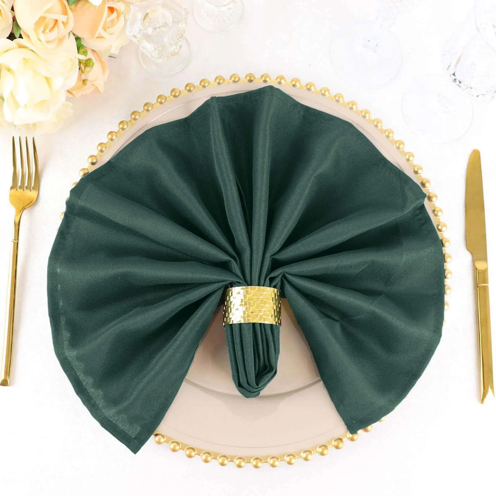 5 Pack Premium Polyester 20"x20" Table Napkins - Hunter Emerald Green, Wrinkle Resistant, Easy Care, Reusable Washable Fabric Dinner Napkins, Dinner Napkins Cloth