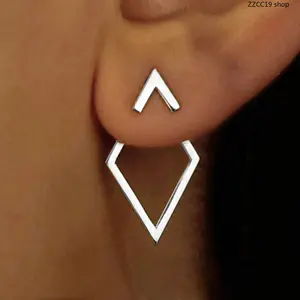 Geometric Arrow Diamond Jacket Earrings, Gold Tone Two Way Wear Hollow Stud Earrings, Minimalist Modern Dangle Earrings for Women