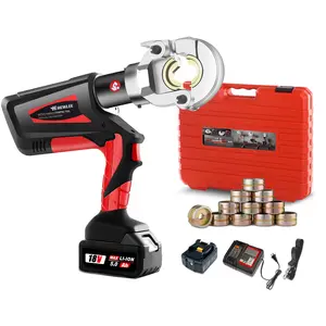 Electric Wire Cable Crimper Battery Powered Hydraulic Crimping Tool Range 8AWG to 600MCM with 12 Dies, Electricians for Circuit Repairs and Stainless Steel Deck Upgrades (HL-300B)