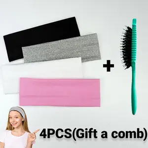 4 Pcs Minimalist Sporty Solid Color Hair Band (Gift a comb), ElasticWide Headbands -Solid Color Headscarf Style, Elastic YogaAnd Exercise Straps,  Yoga Headbands | Casual Headwear | ElasticFabric