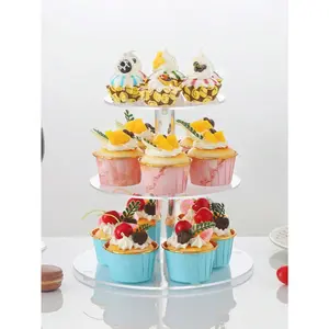 Acrylic Round Cake Display Stand Multi-Tier Dessert Food Rack For Wedding Birthday Party Cupcake Exhibition Organiser Clear Ornaments Decor