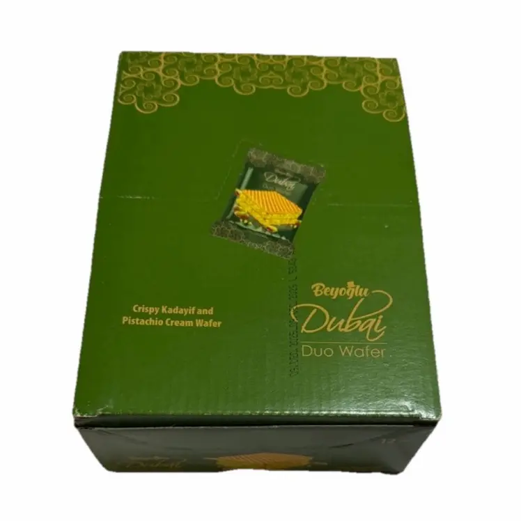 12 Pack Dubai Duo Wafers Box with Crispy Kadayif and Pistachio Cream Snack Chocolate Wafer Chewy Rich Peanut Vanilla Snack Wafers Cookie Cheese outdoorfun