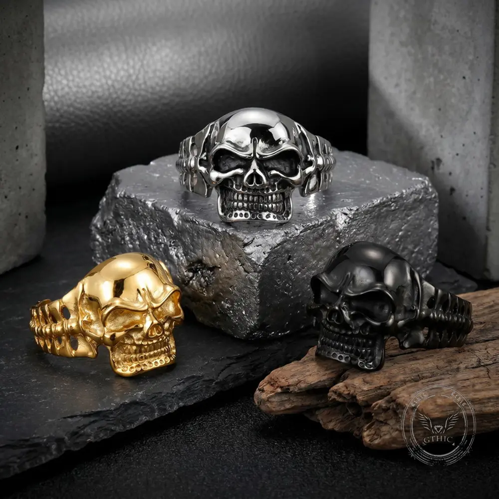 GTHIC Punk Stainless Steel Open Bracelet with Skull & Skeletal Joint Details Gothic Edgy Unisex Wrist Jewelry Rock Shows & Halloween Street Outfits
