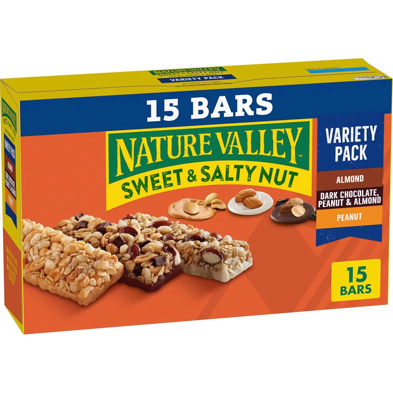Nature Valley Sweet & Salty Variety Pack Granola Bars, 15 ct, 18 oz | 3 Flavors: Peanut, Almond & Dark Chocolate Peanut Almond, 5 Bars Each, No Artificial Flavors