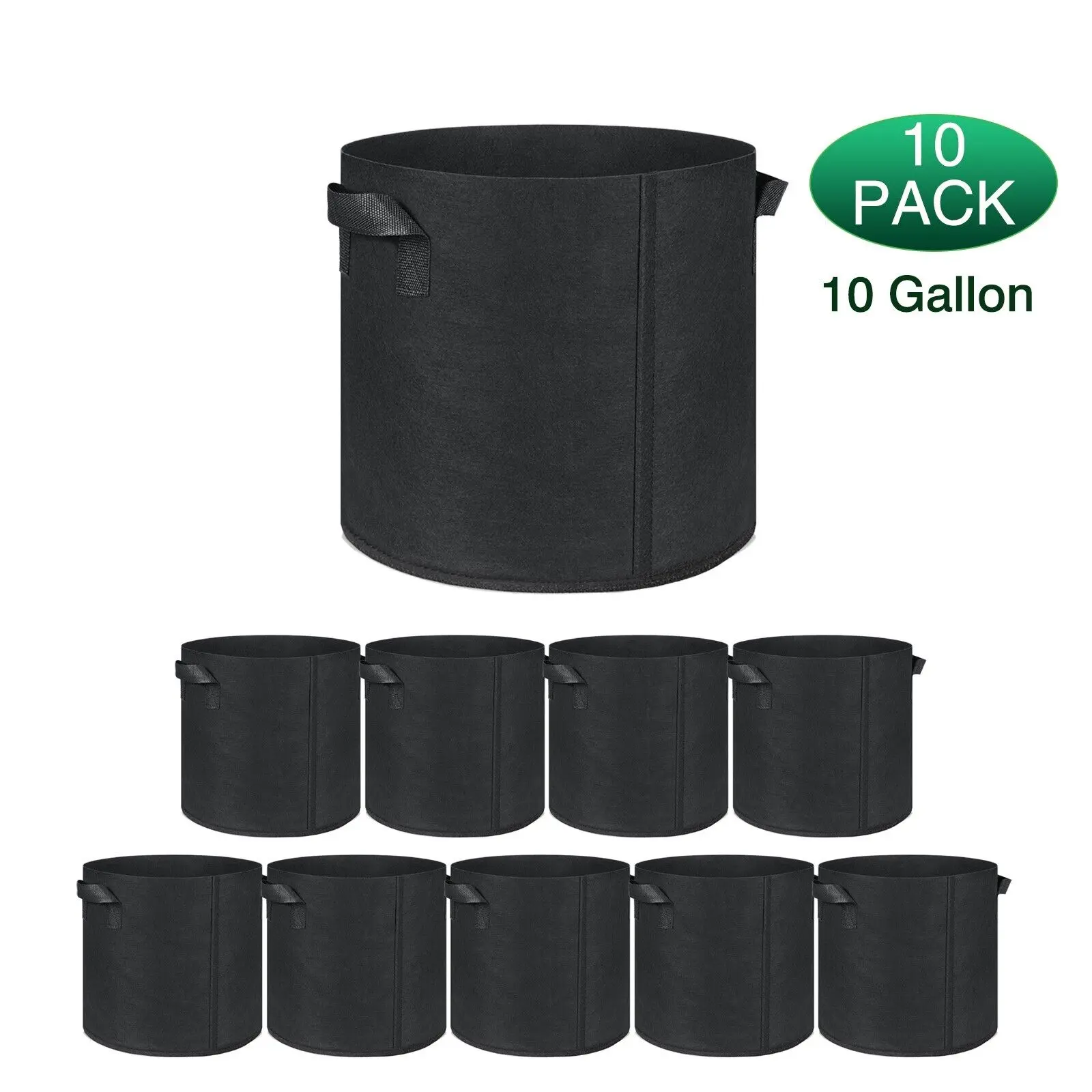Grow Bags 10-Pack, 10 Gallon Plant Fabric Pots, Thick Nonwoven Aeration Nursery Pot