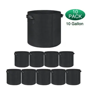 Grow Bags 10-Pack, 10 Gallon Plant Fabric Pots, Thick Nonwoven Aeration Nursery Pot