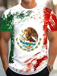 Mexico Flag Trendy Graphic T-Shirt, World Cup Mexico Football Fan Tee, Breathable Short Sleeve Round Neck, Casual Daily Wear, Limited Time Offer, Holiday limited-time offer, fast shipping.