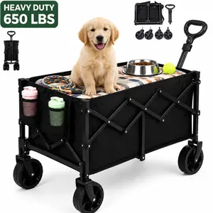 Heavy-Duty Foldable Beach Wagon Cart (650 lbs) – All-Terrain Camping & Pet Wagon with Steel Frame, 600D Oxford Fabric, Tool Holder, Durable Wheels & Reinforced Handle – No Assembly Required for Beach, Garden, Shopping & Sports – Black