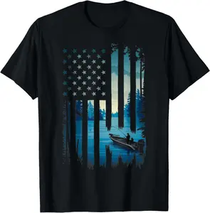 Men's Letter "Bass Fishing Shirts For Men Short Sleeve USA Flag Fisherman" Print Round Neck Tee, Regular Fit Casual Short Sleeve T-shirt For Summer, Men's Top For Daily Outdoor