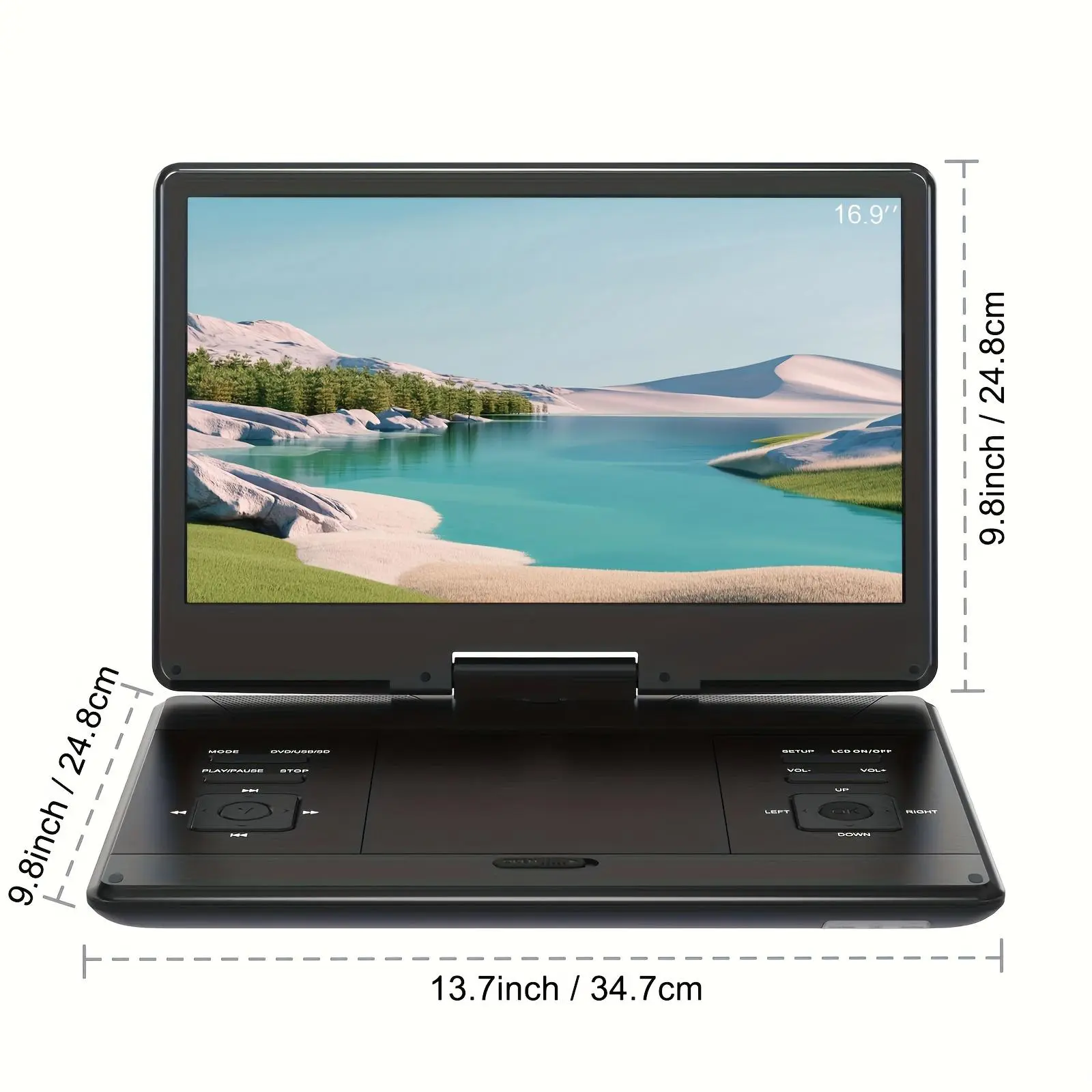 16.9" Portable DVD Player with 270° Rotating Screen Multi-Region Support CD DVD VCD SD Card USB for Car Use & Family Entertainment Digital Products Charger Rechargeable Audio Adapter Remote Control, Speaker