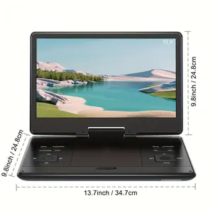 16.9" Portable DVD Player with 270° Rotating Screen Multi-Region Support CD DVD VCD SD Card USB for Car Use & Family Entertainment Digital Products Charger Rechargeable Audio Adapter Remote Control, Speaker