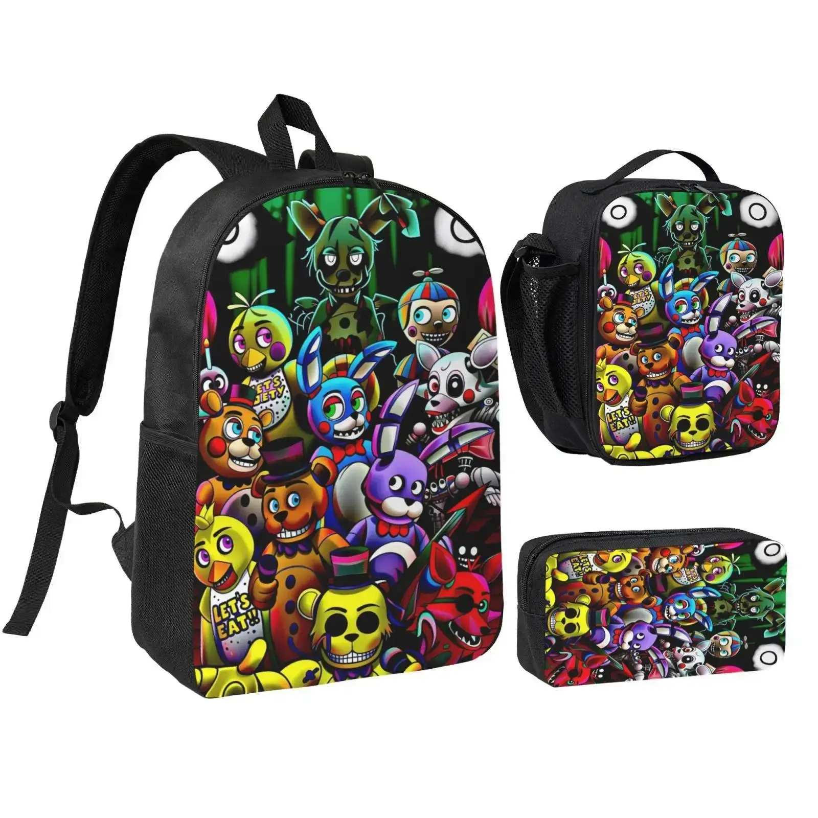 5 Nights at Freddy's backpack 3pcs cartoon Backpack Daypack Shoulder Bag Leisure Travel Adjustable Strap Backpacks 17in