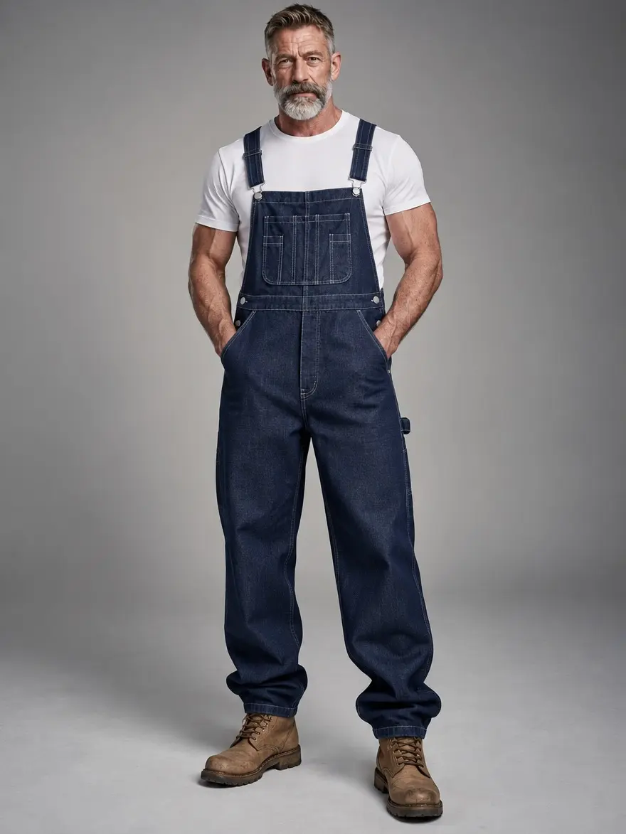 Men's Sleeveless Plain Denim Bib Overalls - Loose Fit Classic Workwear, Adjustable Straps, Multi-Pockets Jumpsuit for Work, Casual Wear