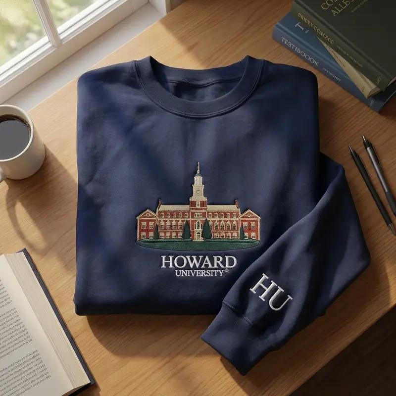 Howard University Embroidered Sweatshirt, HU College Crewneck for Women Men, HBCU Pride Campus Pullover, Cozy Alumni Gift, Vintage Preppy Student Style