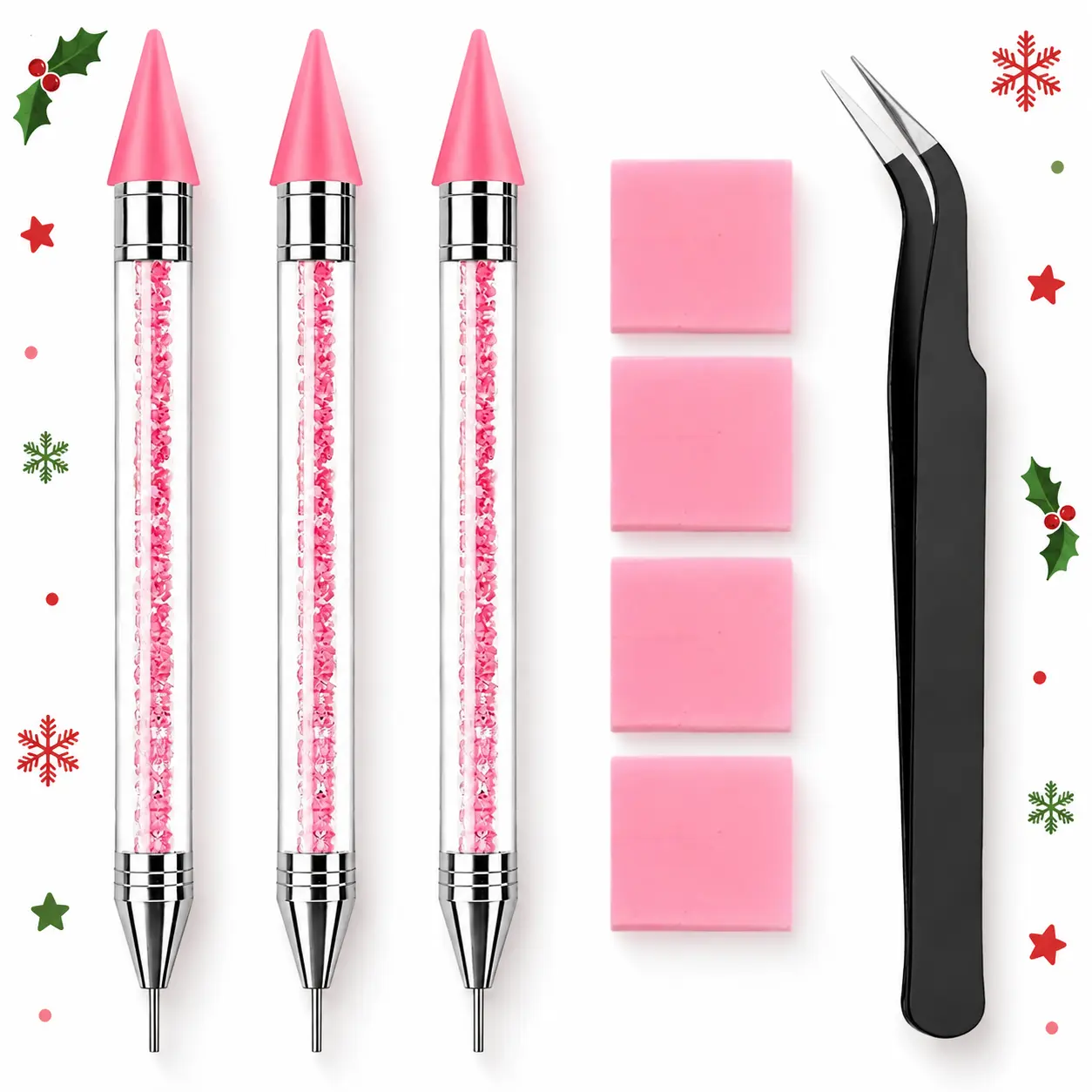 Christmas Gift 3PCS Acrylic Nail Art Rhinestone Picker Tool Set - Steel Wax Tip Applicator for Precise Decorative Gems & Crystals Placement, Apply Gems Manicure Art DIY Accessories (Christmas Gift)