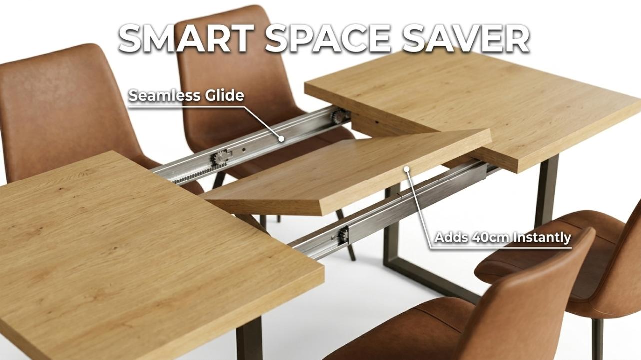 HIPIHOM 7-Piece Modern Extendable Sintered Stone Dining Set, Space Saving Table (130-170cm) with 6 Ergonomic Leather Chairs, Stable Carbon Steel Legs, Scratch Resistant & Easy Clean, Minimalist Furniture for Small Spaces & Modern Home Decor