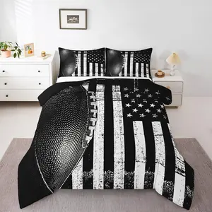 Feelyou Football Microfiber Bedding Comforter Set - Skin-Friendly Soft Lightweight Blanket for Boys, American Flag Grunge, Rugby Ball Graffiti, Geometric Design, Travel-Friendly Duvet Insert (Multi-Size), Skin Friendly Blanket