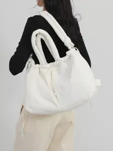 Women's Drawstring Bucket Bag, Korean Style Fashion Waterproof Large Capacity Soft Handle Shoulder Crossbody Bag for Daily Commute Shopping