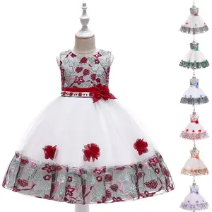 Kids Clothes Embroidered Flower Girl 5045 Ball Gown Wedding Bridesmaid Pageant Children Princess Prom Host Party Summer Dress 2-8Y