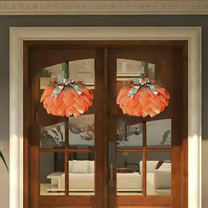 Halloween Pumpkin Wreath, Artificial Fabric Fall Harvest Door Decoration for Thanksgiving and Halloween Festivities Light Ornaments