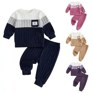 Toddler Baby Boy Fall Winter Clothes Color Block Long Sleeve Pullover Sweatshirt Jogger Pants Set Two Piece Outfit