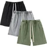 Gihuo Mens Unisex Sweat Shorts Cotton Athletic Shorts Vintage Acid Wash Elastic Waist Drawstring Workout Shorts with Pockets Womenswear Basic Bottom Casual Minimalist