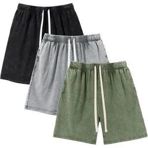 Gihuo Mens Unisex Sweat Shorts Cotton Athletic Shorts Vintage Acid Wash Elastic Waist Drawstring Workout Shorts with Pockets Womenswear Basic Bottom Casual Minimalist