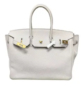 Pre-owned HERMÈS Leather Clutches & Wristlets Birkin 35 Handbag in Beton Cream White Togo with Gold Hardware