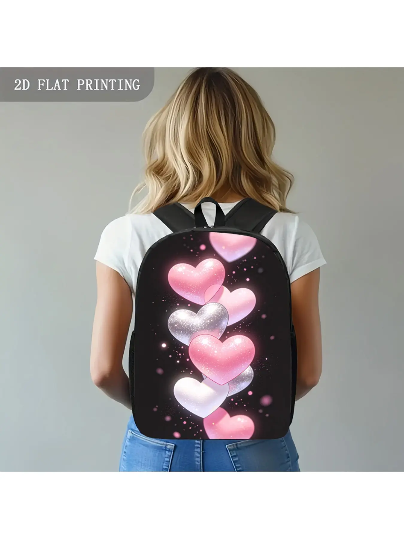 1pc Pastel Glitter Heart Backpack with Sparkly Print - Large Capacity School Bookbag, Adjustable Straps & Zipper Closure Suitable for Valentine's Gifts, Back-to-School,, College, for -day, for Teenager