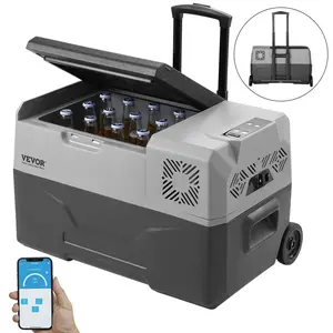 VEVOR Car Refrigerator, 12 Volt Car Refrigerator Fridge, 30 L Single Zone Portable Freezer with Wheels and Handle, -4-68, 12/24V DC and 100-240V AC Compressor Cooler for Outdoor, Camping
