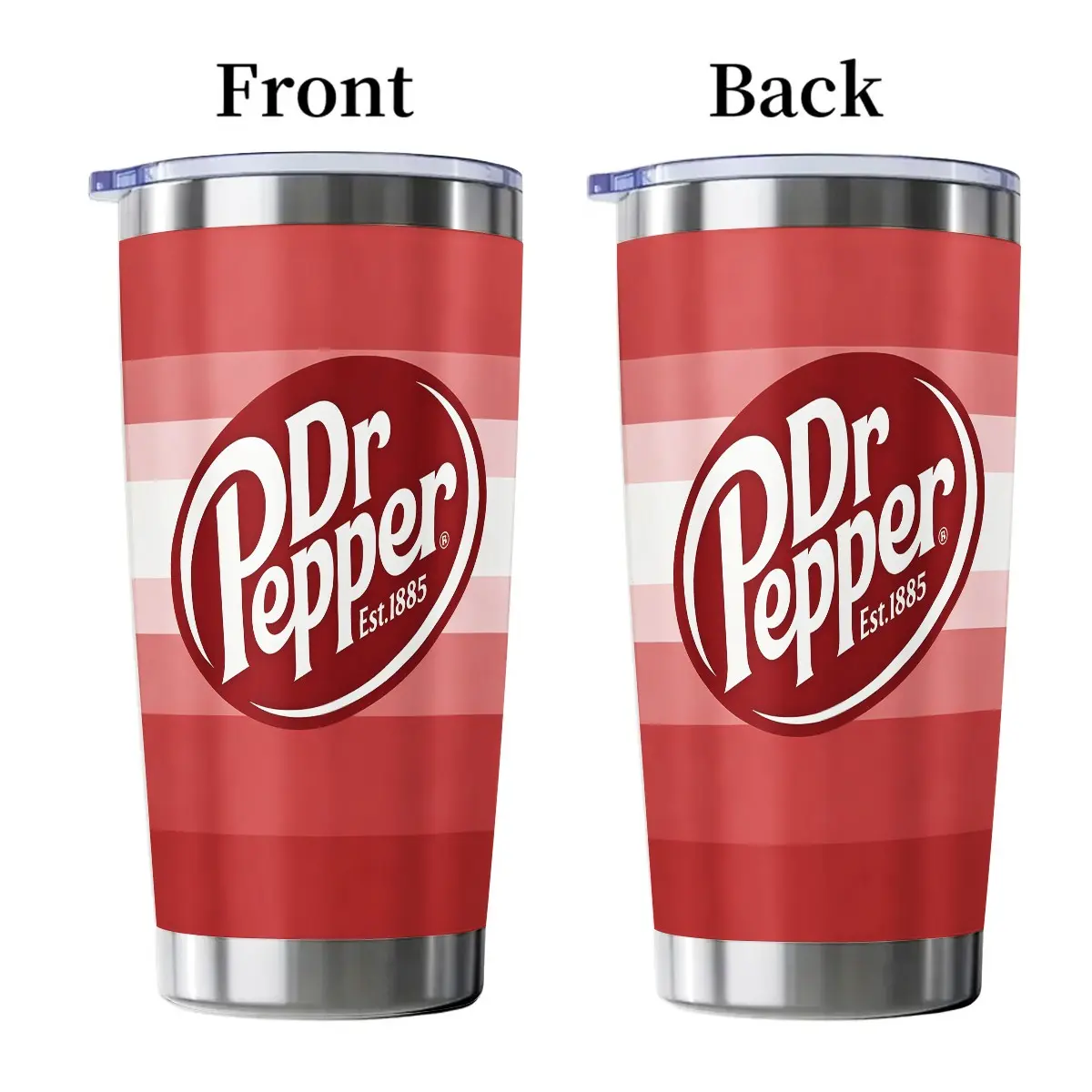 1pc 20oz Dr Pepper vintage striped stainless steel Insulated Tumbler insulated cup with soda brand print - car-mounted portable water cup, nostalgic and personalized water cup, exclusive for soda lovers, Insulated Travel Drinkware