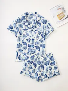 Summer Women's Sleepwear 2-Piece Set, Pajama Set, Wearable Short Sleeve Shorts, Casual Fashion Cute Home Clothes, Fitted Style