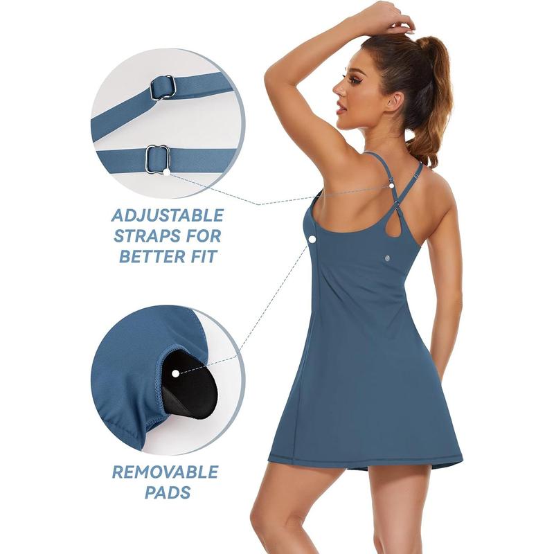 Womens Tennis Dress, 2-in-1 Golf Workout Dress with Built-in Bra & Shorts Pockets, Athletic Dresses with Adjustable Strap