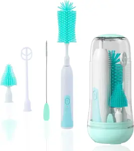 Electric Baby Bottle Brush Set, 6-in-1 Spin Scrubber with 360° Rotation, Silicone Nipple & Straw Cleaning Brushes, Waterproof Complete Cleaning Kit for Newborns, Electric Bottle Washer for Narrow/Wide Mouth Bottles