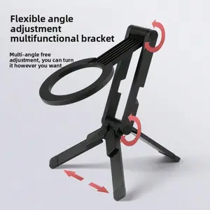 Foldable Magnetic Tripod Phone Mount, One-Step Open Stand, Strong Magnet for Desk Kitchen Bathroom, Free Magnetic Ring Included