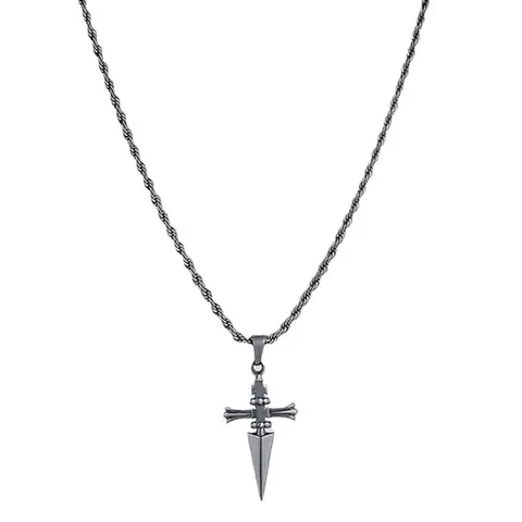 Gothic Punk Alloy Steel Long Necklaces with Spike-Crucifix Pendant, Geometric Cone-Shaped Element Design, Anime-Inspired Versatile Style Gothic Alt Style Jewelry for Men, Anniversary-Birthday Gift, Casual Daily Wear Accessories, Cross Necklace