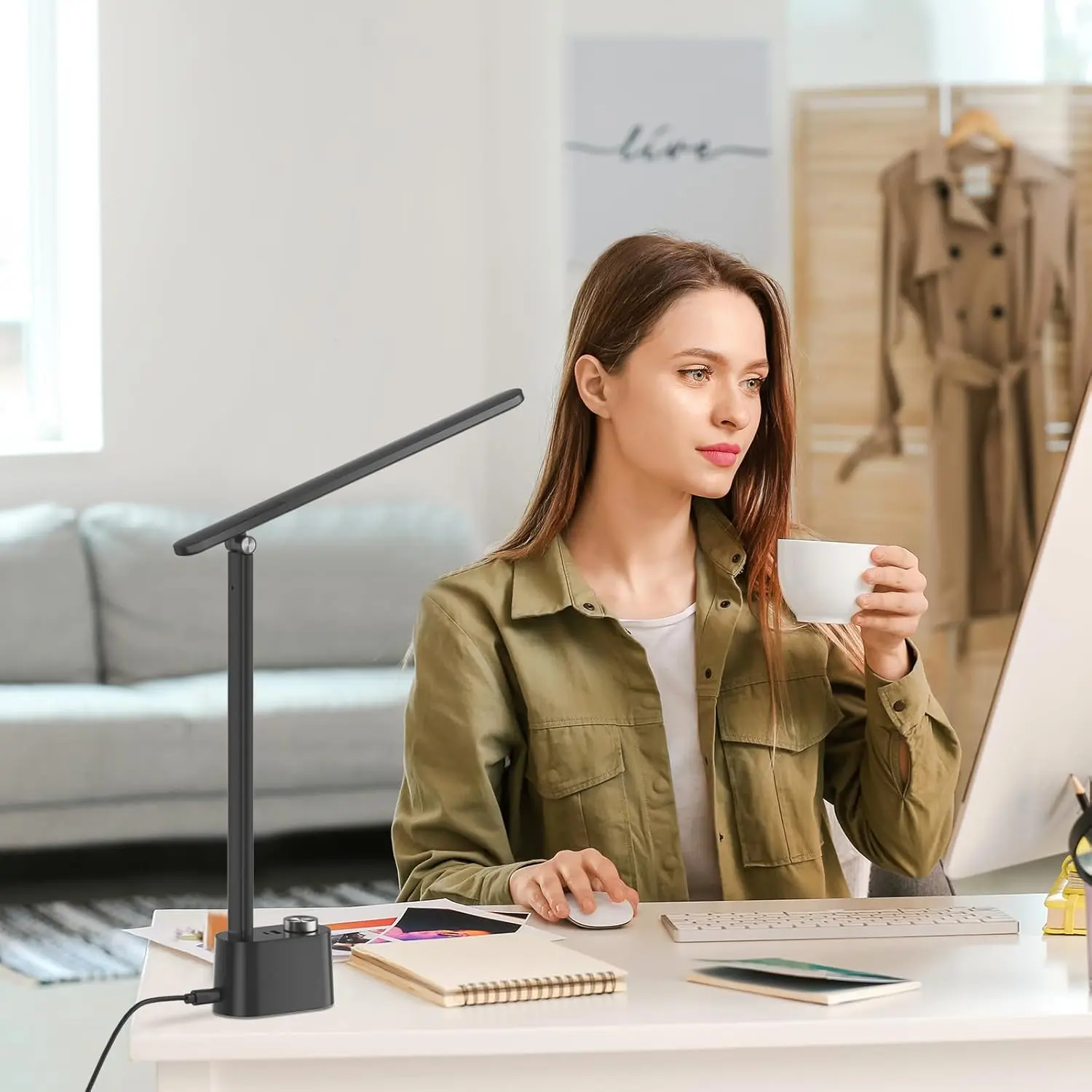 Foldable LED Desk Lamp with USB Charger - Portable and Adjustable Task Lighting for Home and Office Use