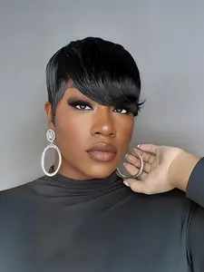 Pixie Wig Pixie Cut Wig Short Straight Human Hair Wig for Women, Daily Party Cosplay Gift Use Machine Made