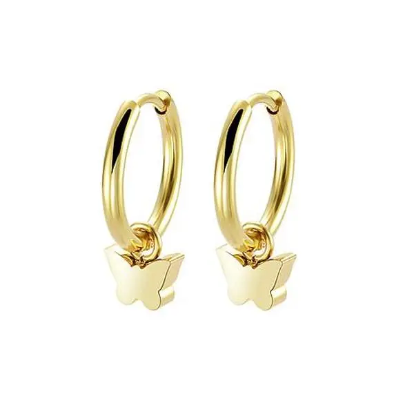 Stately Steel Butterfly Charm Huggie Earrings