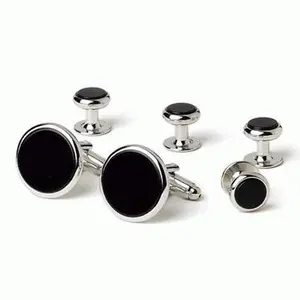 Genuine Onyx Classic Tuxedo Cufflinks and Studs Silver