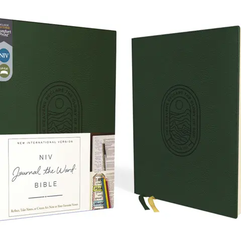 NIV, Journal the Word Bible (Perfect for Note-Taking), Leathersoft, Green, Red Letter, Comfort Print: Reflect, Take Notes, or Create Art Next to Your Favorite Verses (NIV Journal the Word Bible) by Zondervan [Leatherbound Book]