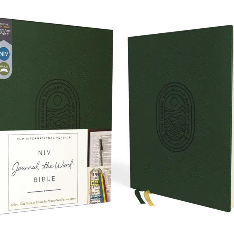 NIV, Journal the Word Bible (Perfect for Note-Taking), Leathersoft, Green, Red Letter, Comfort Print: Reflect, Take Notes, or Create Art Next to Your Favorite Verses (NIV Journal the Word Bible) by Zondervan [Leatherbound Book]