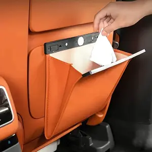 1 piece PU leather car garbage bin&foldable storage organizer - magnetic fixed design, multi compartment large capacity car garbage bin, convenient lid opening suitable for rear seat and interior organization, fashionable black, Car Backseat Organizer