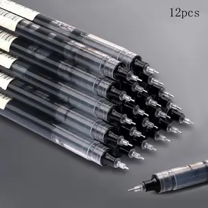 0.5mm Black Ink Gel Pen, Quick Dry Gel Pen, 12pcs Straight Liquid Neutral Pen Markers, Students Writing Stationery for School Office, Exam Supplies Stationery, School Supplies