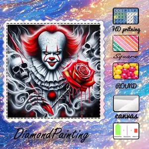 DIY 5D Flocking Fabric Diamond Painting Craft Kit, AB Rhinestones, Fairy Dust Rhinestones, Crystal Rhinestones, Clown, Rose, Skull Diamond Embroidery, Special Technique Diamond Art Kit, Wall Decoration, Gift for Family, Loved Ones, and Friends