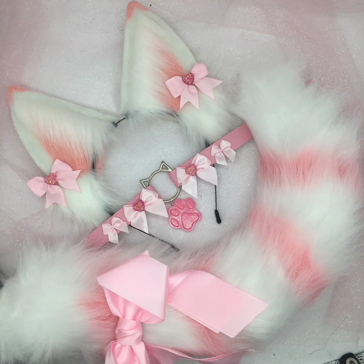 Pink ear necklace Halloween costume kawaii Pink ear necklace Halloween costume kawaii