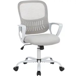 Home Office Computer Chair - Ergonomic Mid Back Desk with Lumbar Support and Rocking Mode, Height Adjustable with Fixed Armrest